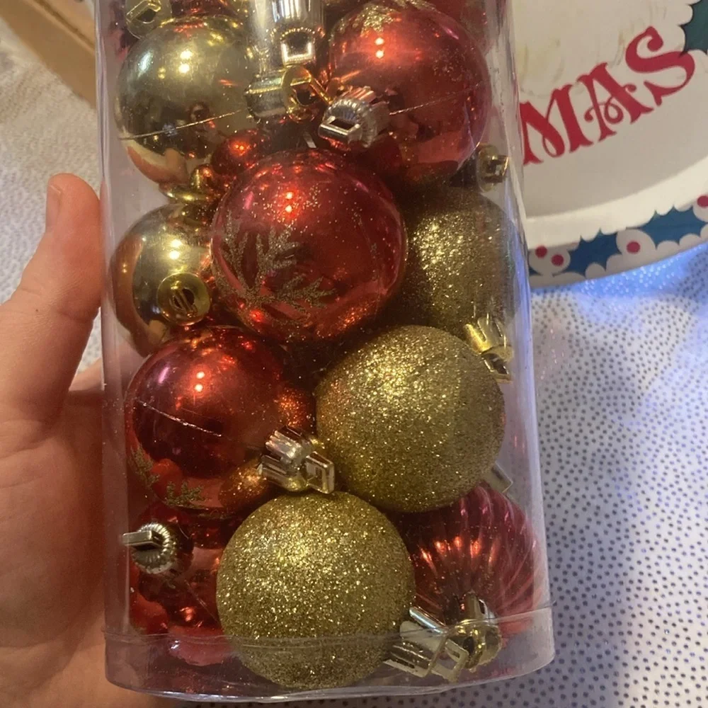 Holiday style ornaments 24count  red gold